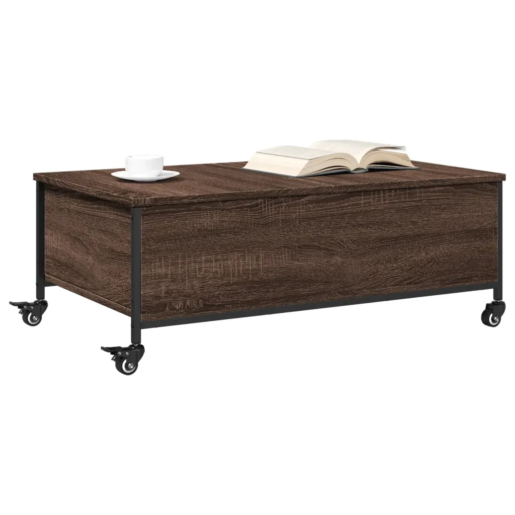 Tavolino con Ruote Rovere Marrone 91x55x34 cm Legno Multistrato 842300