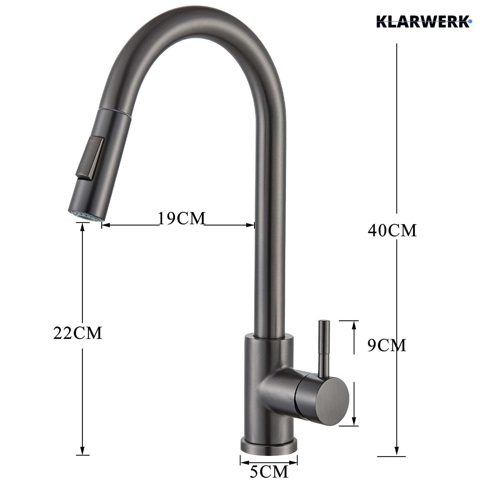 JANA | Rubinetto da cucina estensibile Premium in acciaio inox grigio titanio miscelatore arco alto | alta pressione ruotabile a 360° 2 attacchi