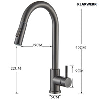 JANA | Rubinetto da cucina estensibile Premium in acciaio inox grigio titanio miscelatore arco alto | alta pressione ruotabile a 360° 2 attacchi