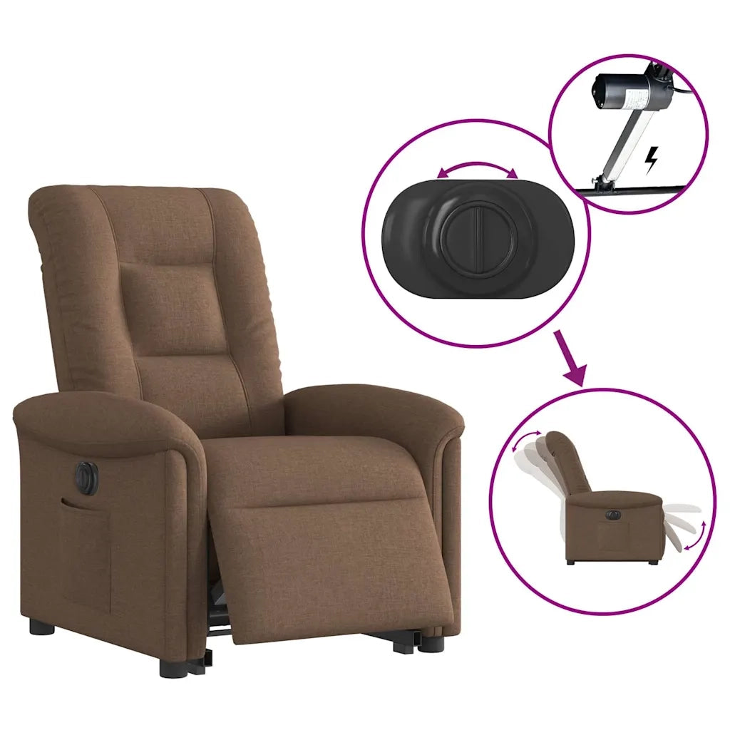 Poltrona Alzapersona Reclinabile Elettrica Marrone Tessuto 3303278