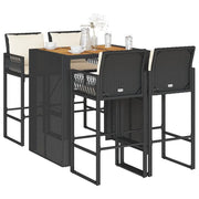 Set Bar da Giardino 5 pz con Cuscini Nero in Polyrattan Acacia 3328896