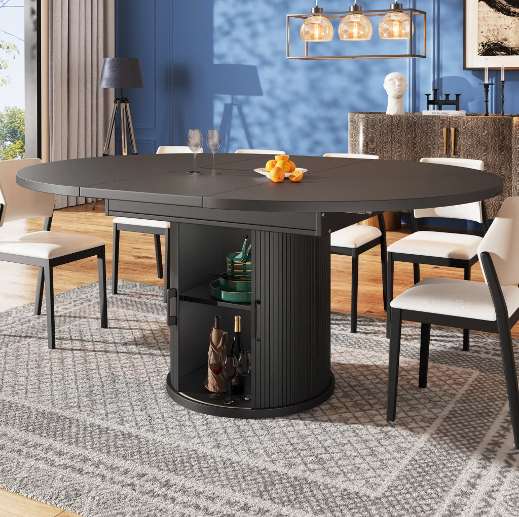 Tavolo da pranzo allungabile nero con contenitore, 118-158 cm