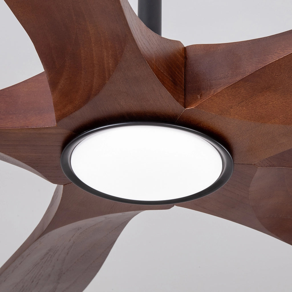 Ventilatore da soffitto con luce LED dimmerabile e 6 velocità in legno noce e nero