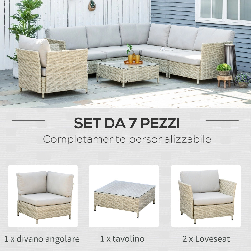 Set Salotto da Giardino Divano Angolare 1 Poltrona e Tavolino Beige