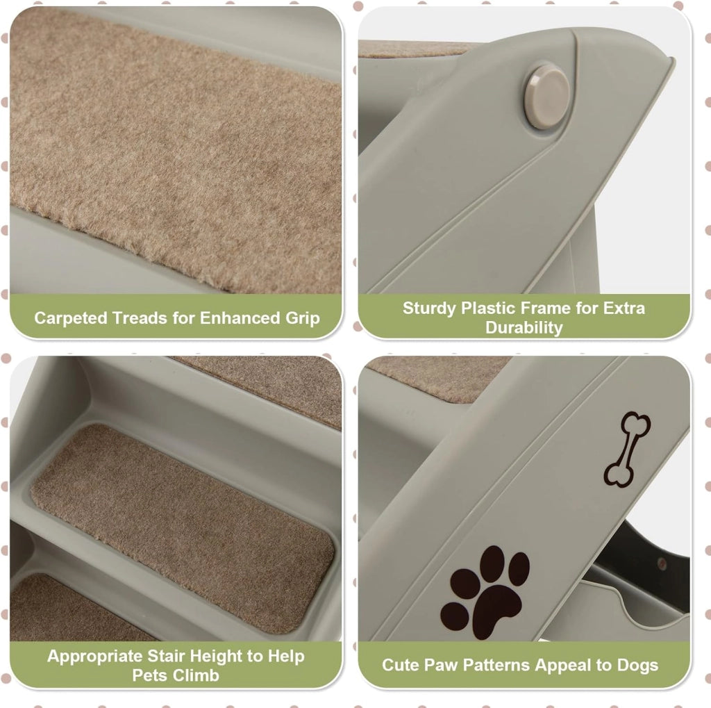 Scala per cani e gatti pieghevole, con tappetino in feltro, carico fino a 60 kg, rampa antiscivolo per cani e gatti per letto, auto, divano (grigio, 65 x 55 x 50 cm, 4)