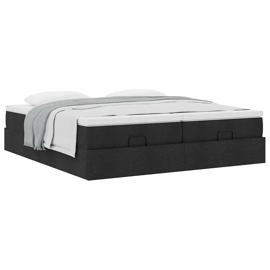 Struttura Letto Pouf con Materassi Nero 180x200 cm in Tessuto 3311243