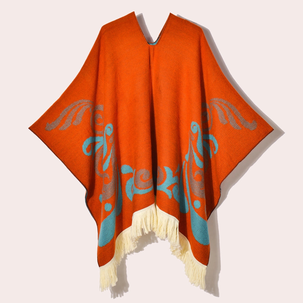 Sciarpa da viaggio da donna, stile etnico, con nappe, modello pullover, calda cappa decorativa da esterno in jacquard