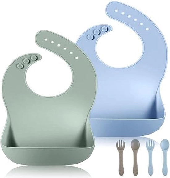 Due pezzi di placchette in silicone con 6 misure regolabili, incluse le cucchiaie e i cucchieri - set di utensili per bambini