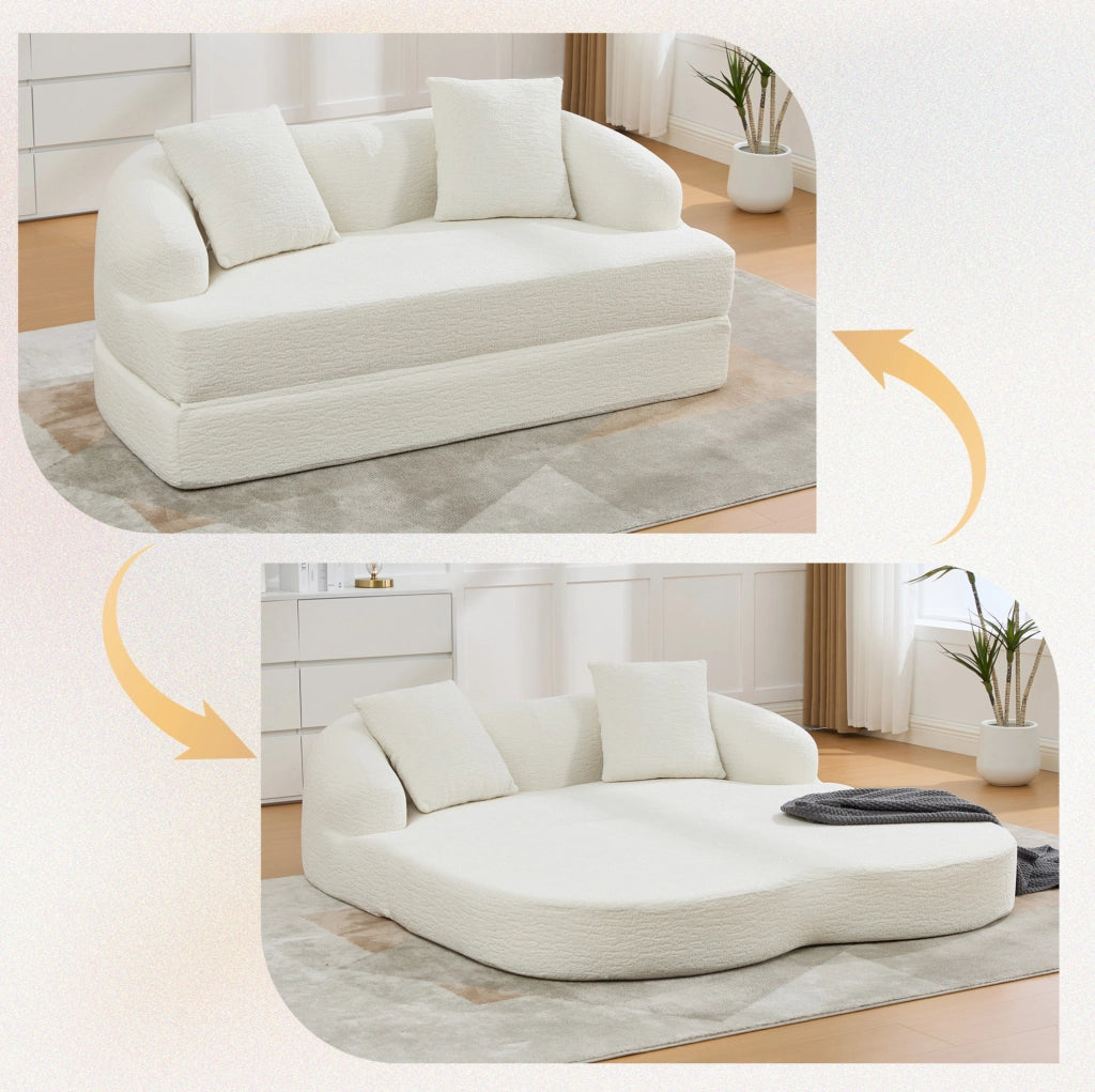 Divano letto 157x84x65 cm beige 2 posti in ciniglia con 2 cuscini
