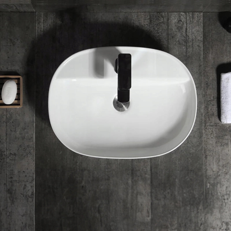 Lavabo da appoggio in ceramica bianca lucida, ovale
