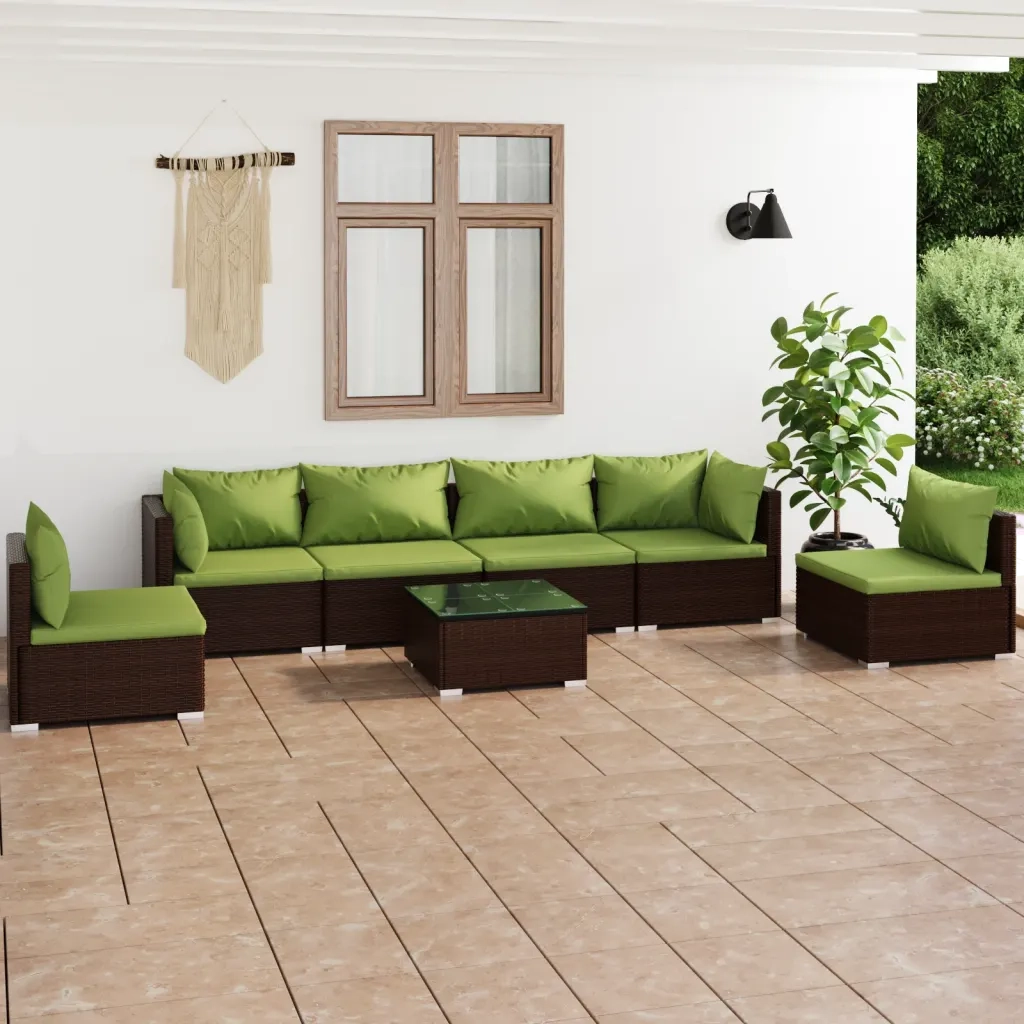 Set Divani da Giardino 7 pz con Cuscini in Polyrattan Marrone 3102220