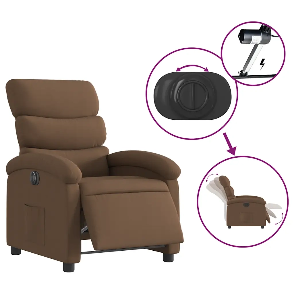 Poltrona | Sedia Relax Elettrica Reclinabile Marrone in Tessuto
