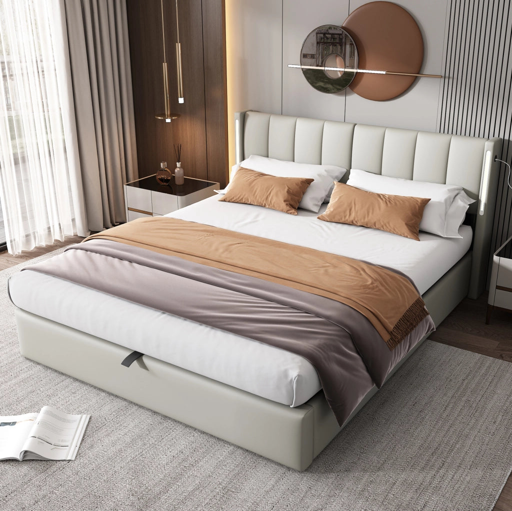 Letto matrimoniale 180x200 cm; USB e LED; PU grigio (Senza materasso)