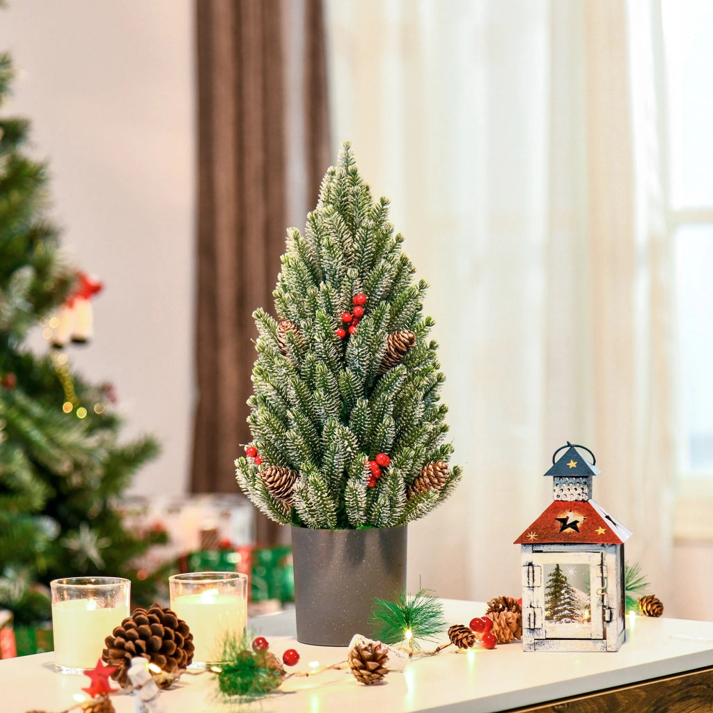 Albero di Natale 50 cm con pigne e bacche rosse ¨C zephmum ¨C vaso incluso