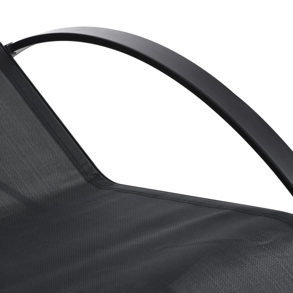 Set 2 Lettini Prendisole e Tavolino con Ripiano 59x169x66 cm in Tessuto Traspirante e Metallo Nero