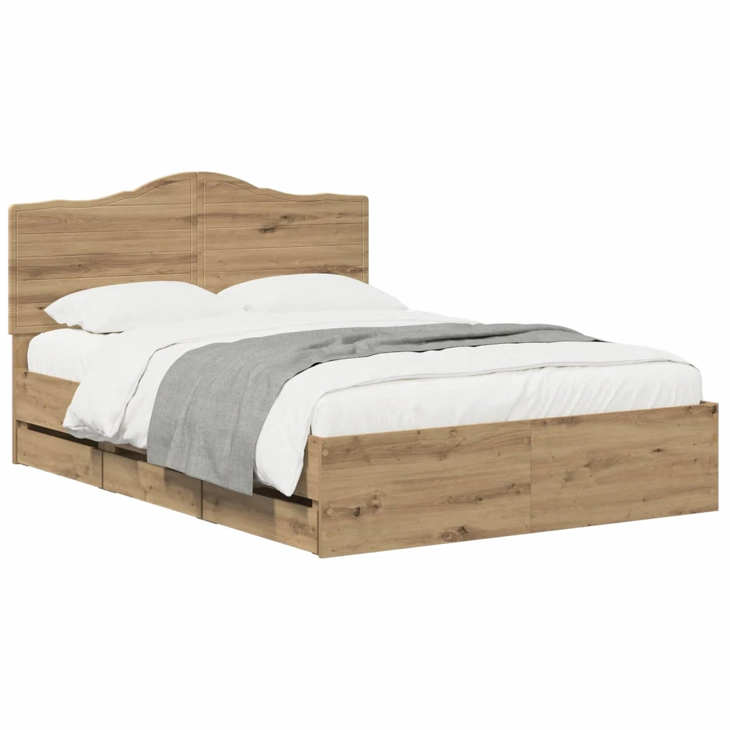 Bed Frame with Storage and Headboard Artisan Oak 140 x 190 cm 3445821