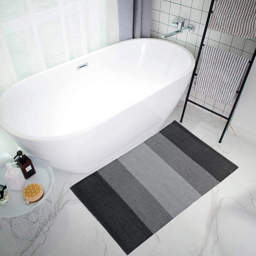 Tappeto Cucina Bagno Puro Cotone Assorbente Intrecciato a Mano Grigio 55x280 cm