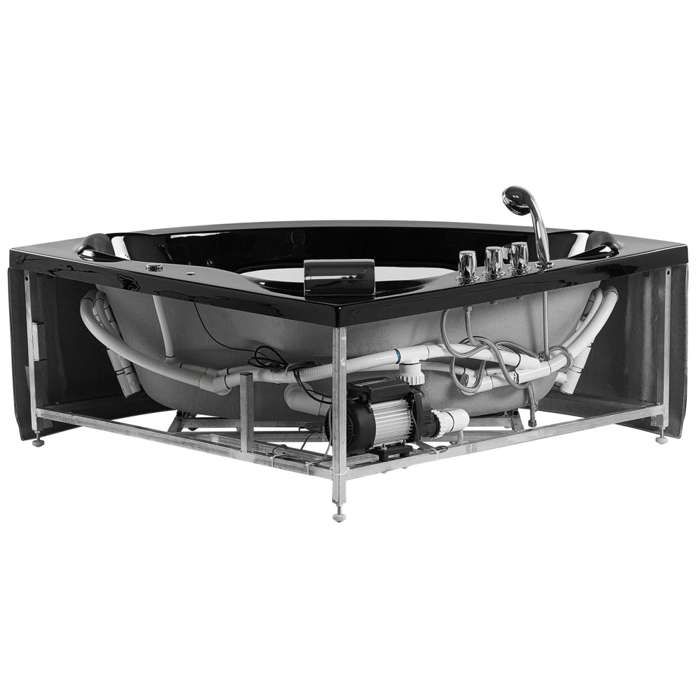 Vasca Idromassaggio Angolare Nero Sanitario Acrilico con Luci LED 10 Getti Massaggio 190 x 138 cm Stile Moderno