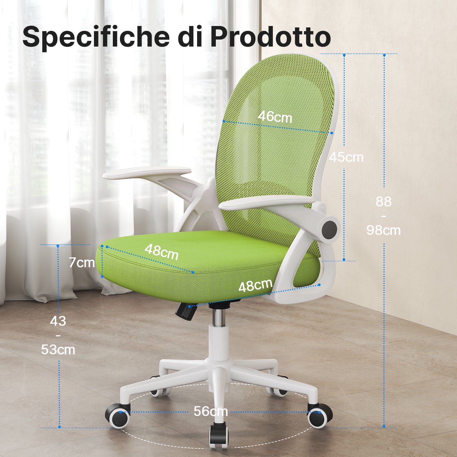 Sedia gaming bambino - RATTANTREE - Sedia ufficio piccola - Rete traspirante, braccioli regolabili - Verde