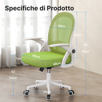 Sedia gaming bambino - RATTANTREE - Sedia ufficio piccola - Rete traspirante, braccioli regolabili - Verde