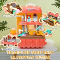 Gioco per Bambini 3 in 1 da 36 Pezzi con Tavolo per Posate, Tavolo da Pranzo e Trolley, in PP e ABS, 48x26x64 cm
