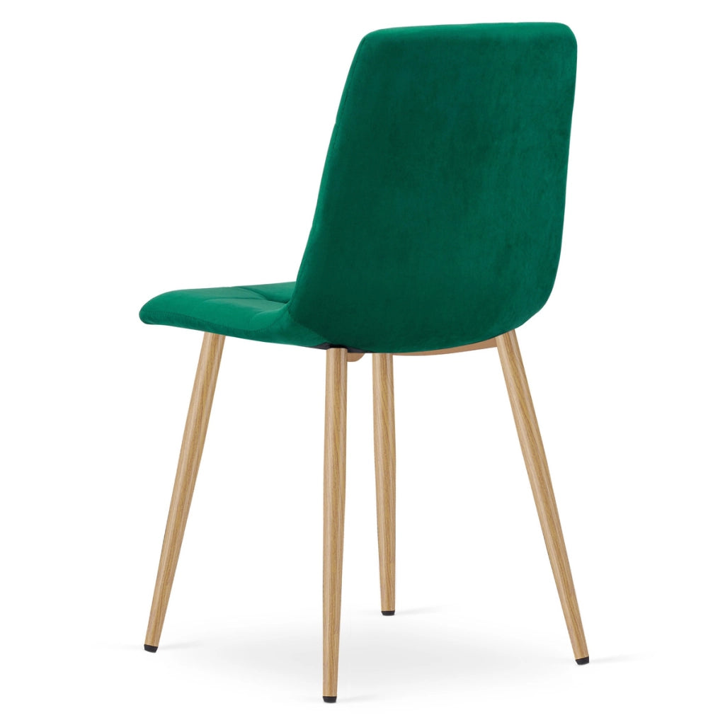 Sedia Kara in Velluto Verde Scuro con Gambe Effetto Rovere