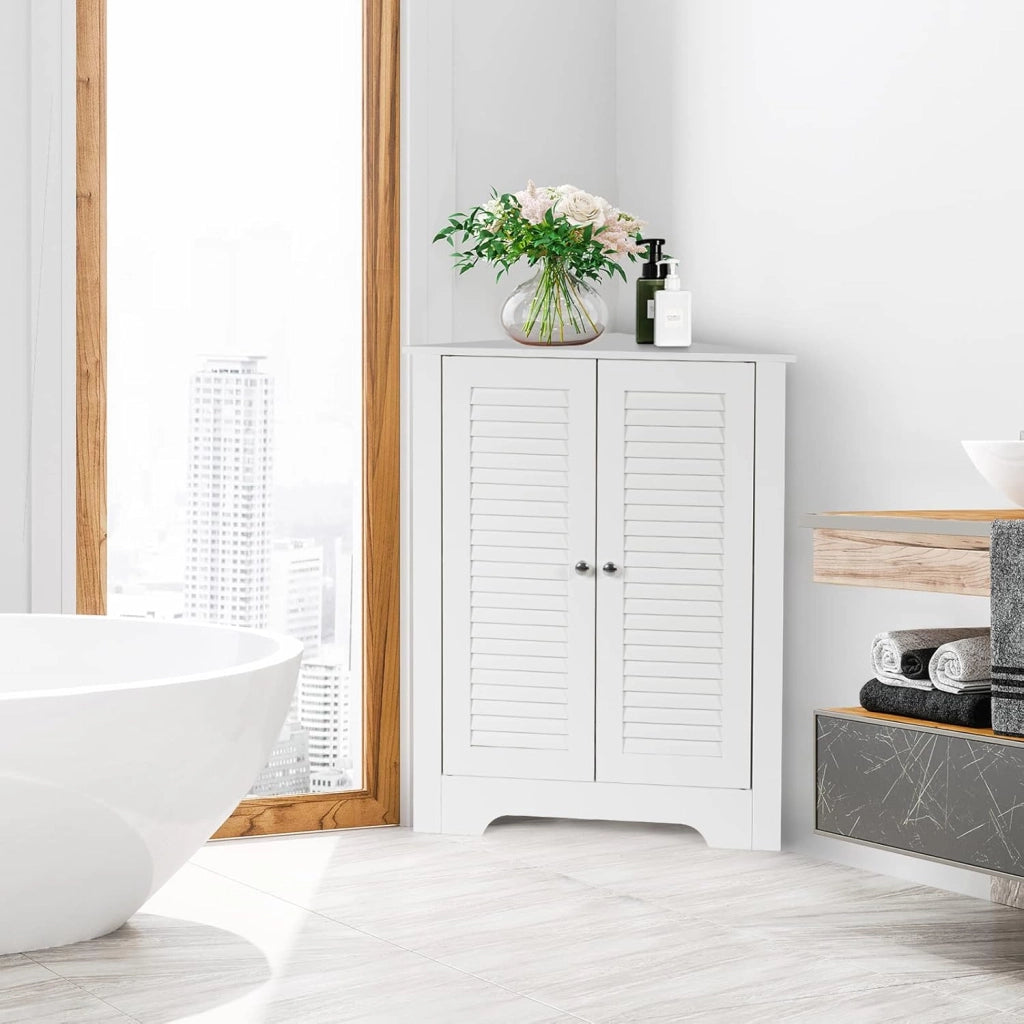 Armadio Angolare, Mobile Angolare con 3 Ripiani e 2 Ante, Adatto per Bagno, Ingresso, Soggiorno, Camera da Letto, Ufficio, 3 Colori, 63x31,5x81cm (bianco)
