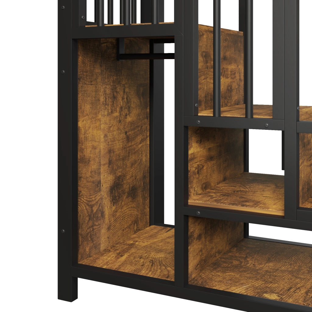 Letto a castello 90x200 cm - Zephmum- Metallico, con cassetti, appendiabiti, scala con vano contenitore, senza materasso, Nero