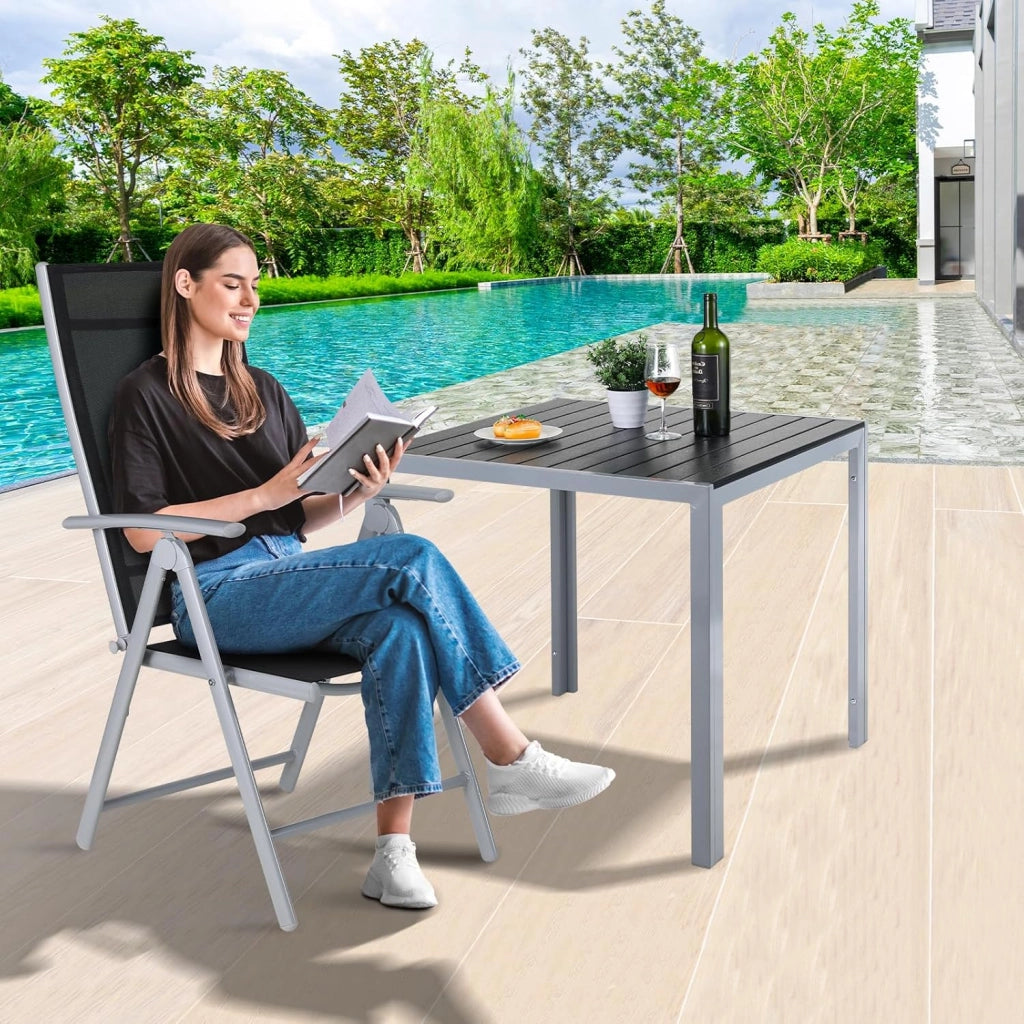 Sedia da giardino con schienale alto, set da 6 pezzi, in alluminio, con schienale regolabile in 7 posizioni, sedia da balcone, sedia da campeggio, traspirante e resistente alle intemperie, 6