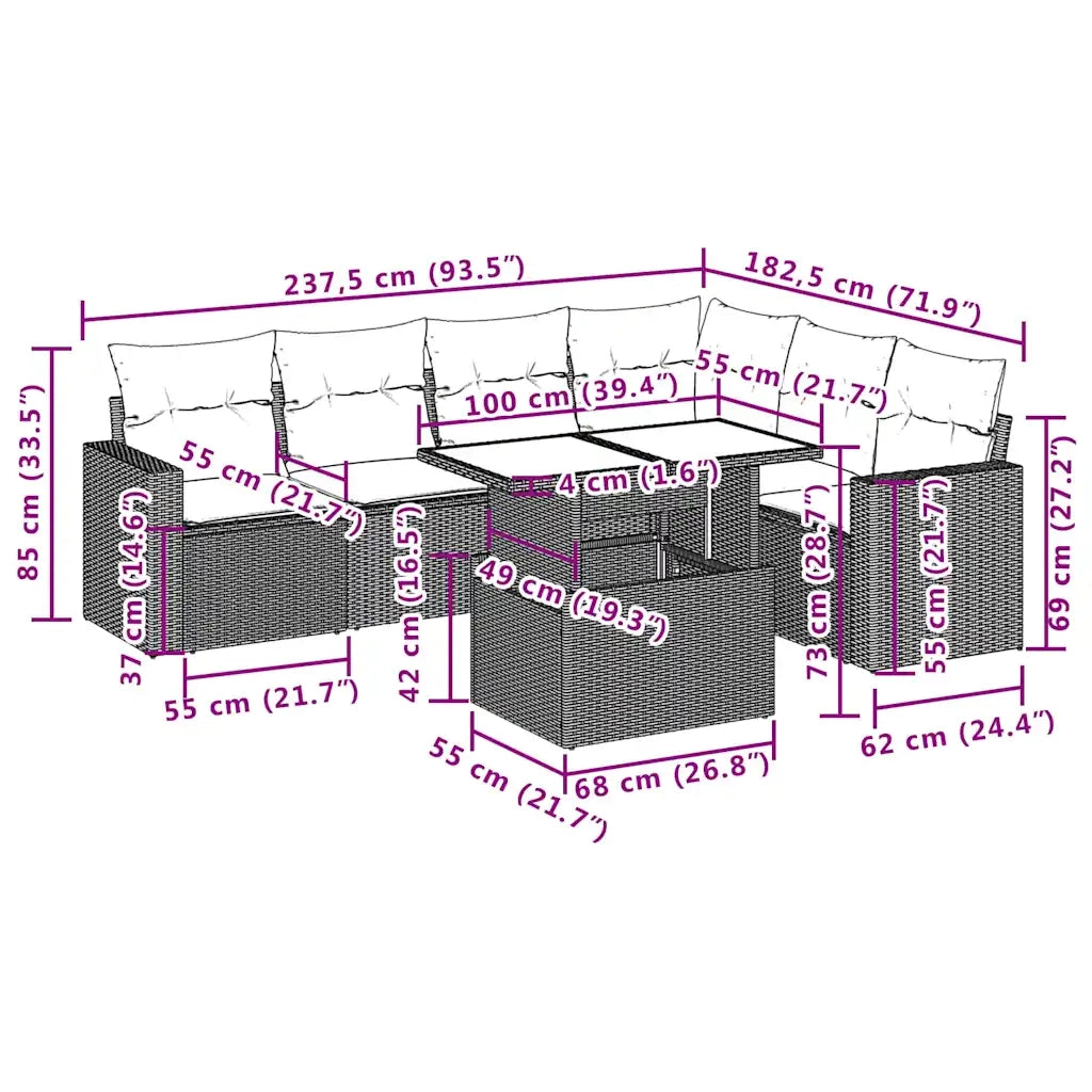 Set Divani da Giardino con Cuscini 7pz Nero Polyrattan 3267296