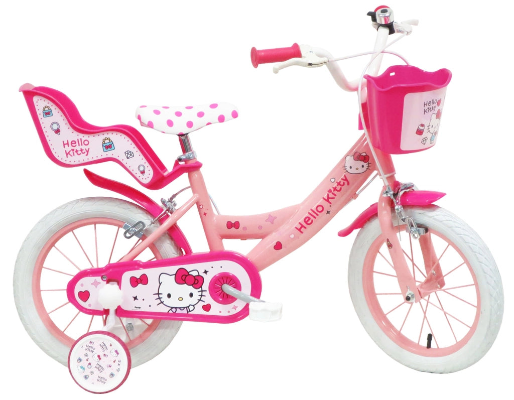 Bicicletta per Bambine 14" Hello Kitty Freni Caliper e Stabilizzatori in Acciaio Hi-Ten Rosa