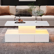 Tavolino da Caff¨¨ con LED 16 Colori e Cassetto ¨C MINIMAL ¨C Bianco Lucido, Rettangolare, 2 Ripiani
