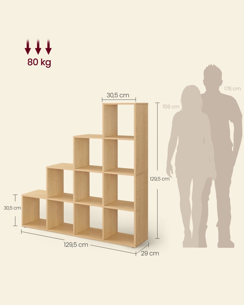 Scaffale a scala mobile contenitore con 6 scomparti per libreria soggiorno camera da letto beige 12_0005765