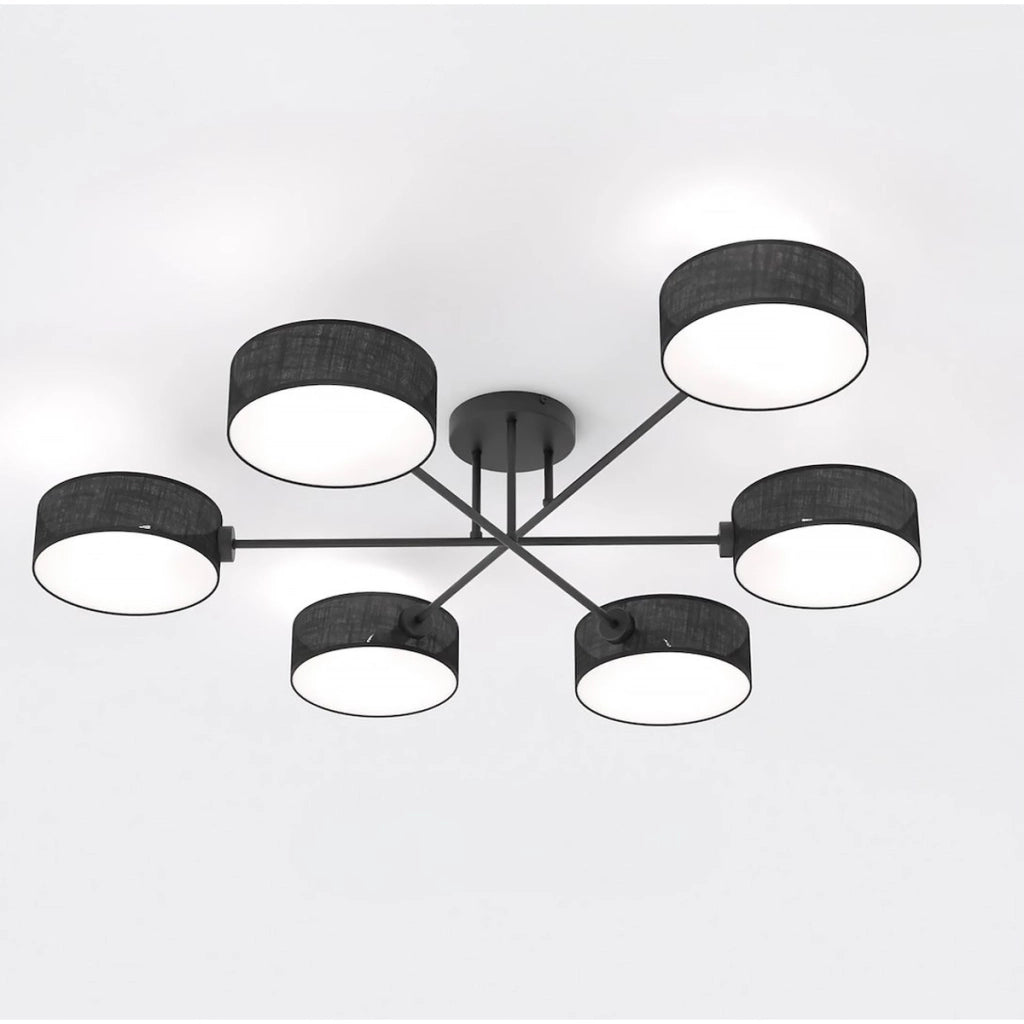 Lampada a sospensione Maga 6 bracci in acciaio nero opaco