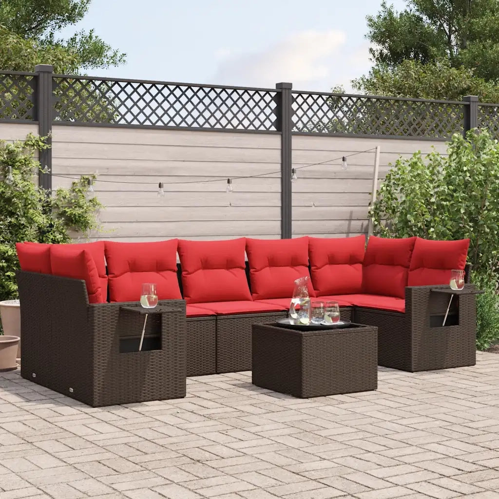 Set Divani da Giardino 8 pz con Cuscini Marrone in Polyrattan 3219943