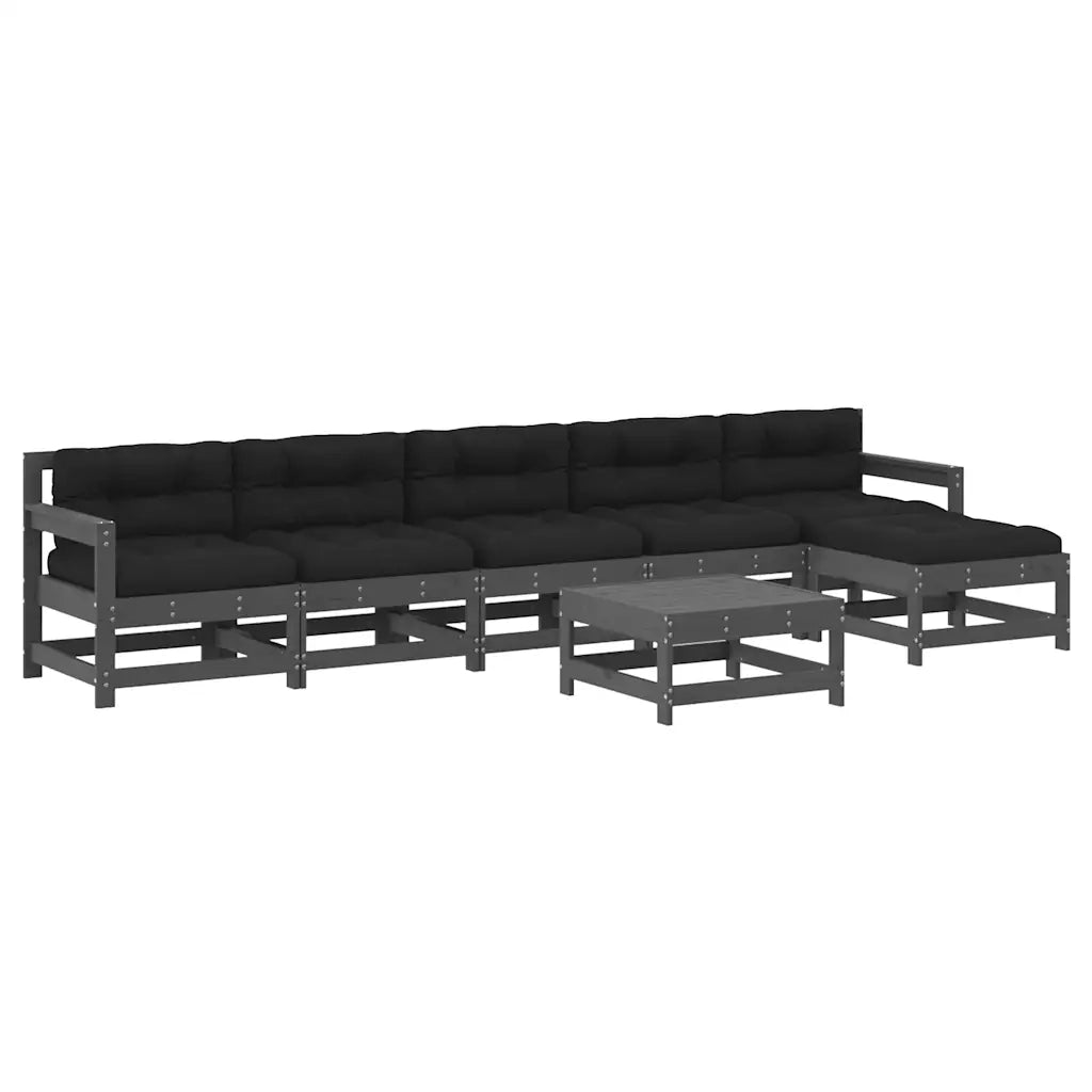 Set Divani da Giardino 7pz con Cuscini in Legno Massello Grigio 3185971