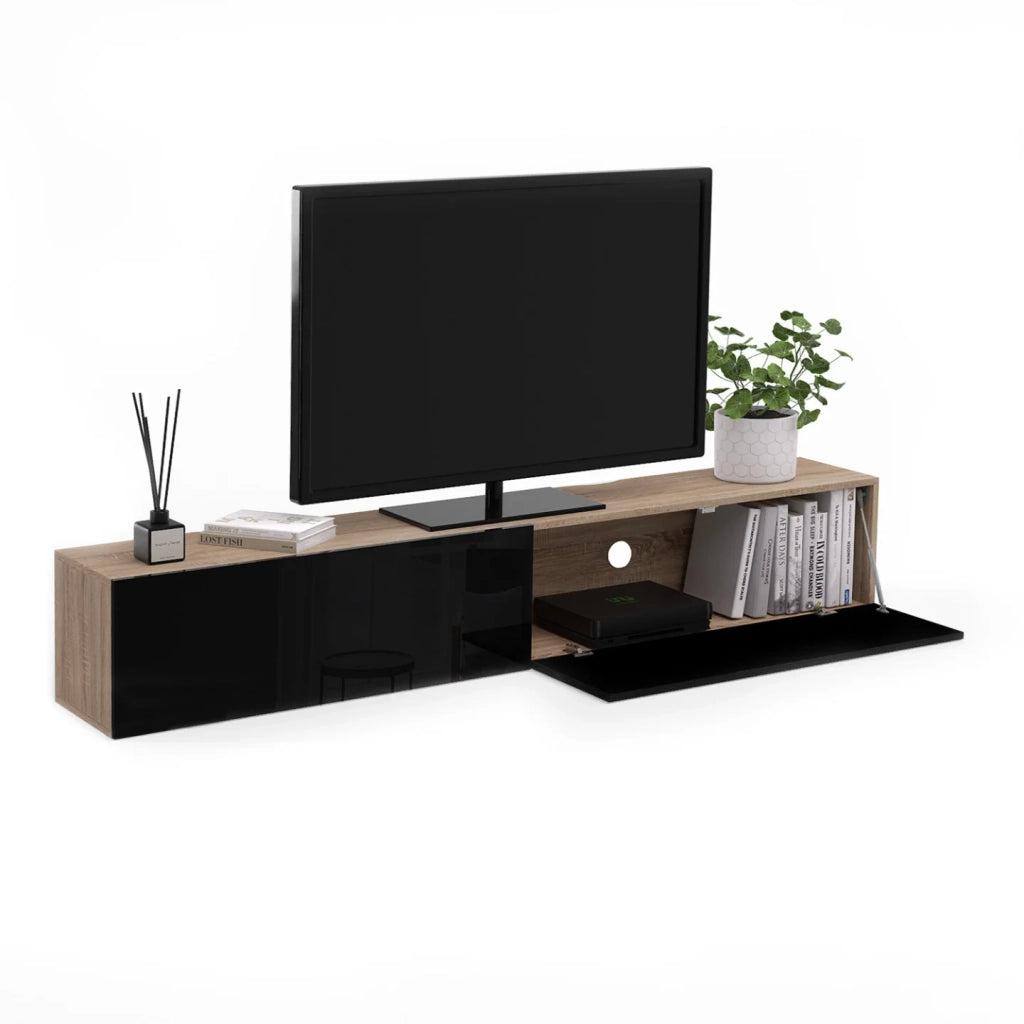 IDMarket - Mobile TV a parete 180 cm ELIO a 2 ante in legno e nero