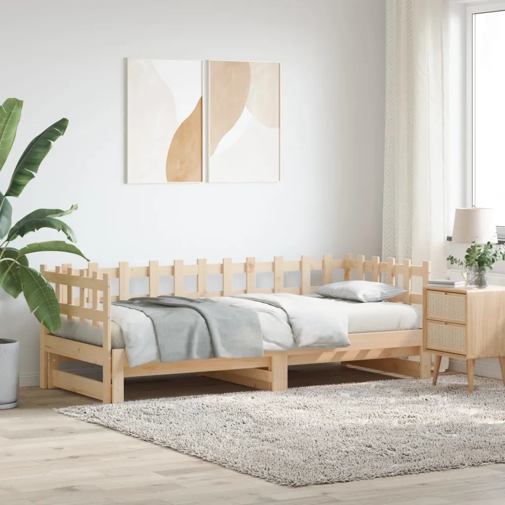 Letto singolo | Letto per adulti | Dormeuse Estraibile 2x(80x200) cm in Legno Massello di Pino
