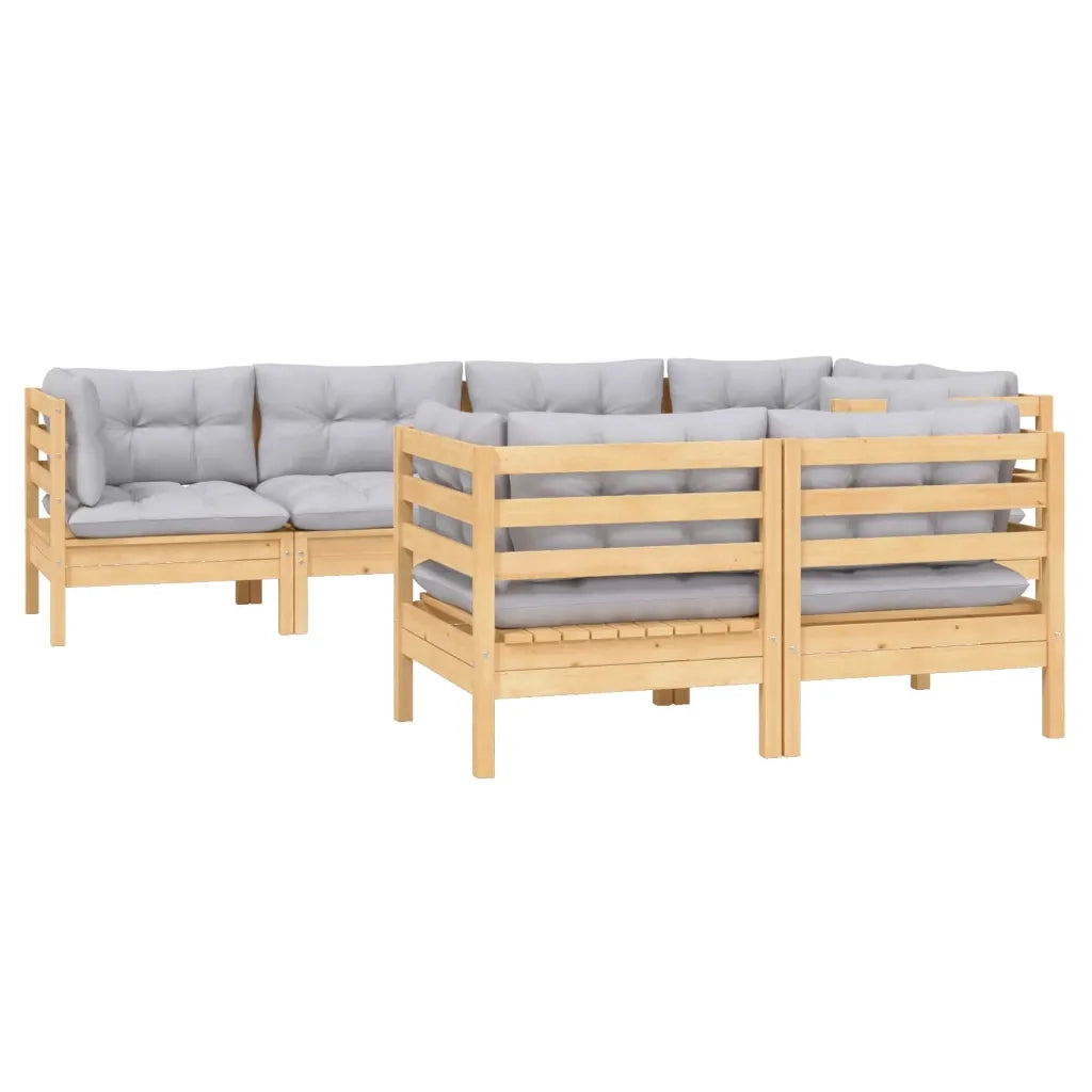 Set Divani da Giardino 7 pz con Cuscini Grigi Massello di Pino cod mxl 42438