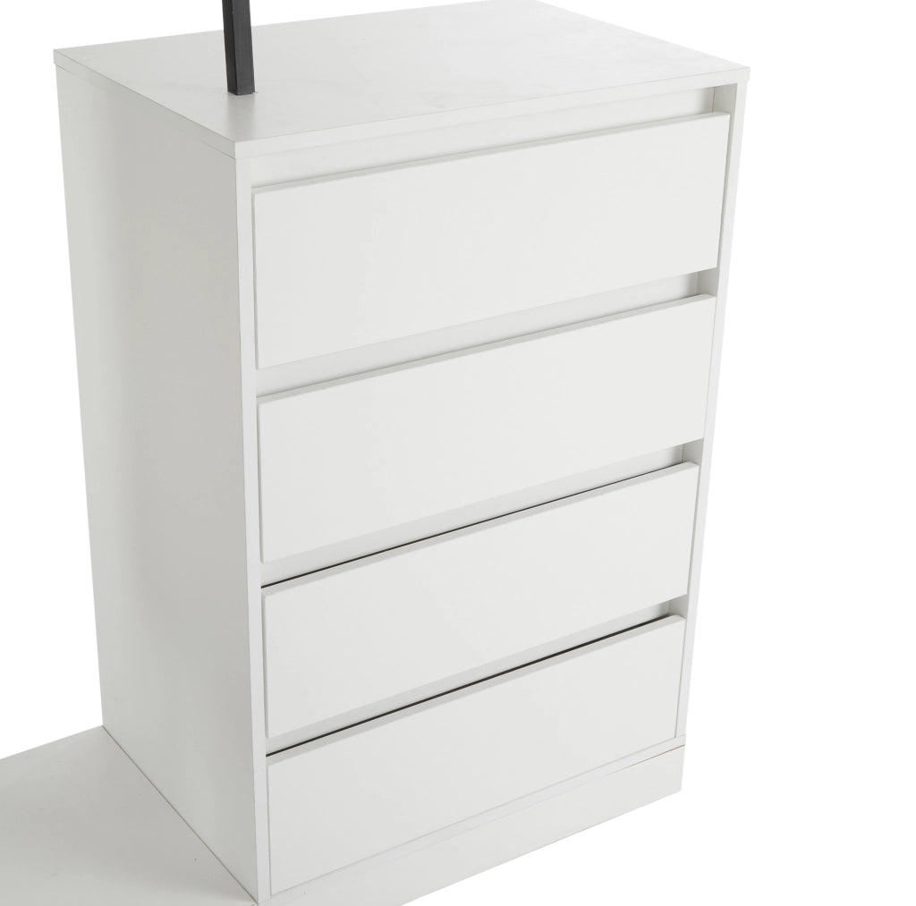 Mobile contenitore con 4 cassetti e appendiabiti; 100 x 40 x 135 cm; bianco e nero