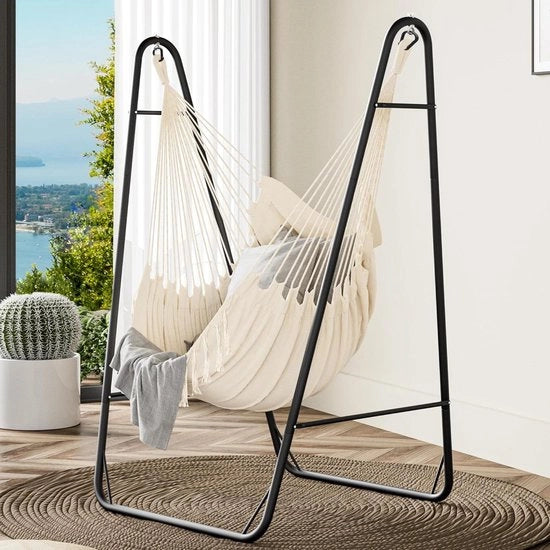 Ombrellone con Stendardo - Capacità di Carico fino a 150 kg, Sospensione 132 x 90 x 160 cm, Culla in Acciaio Stabile con Ganci e Tasca Laterale per Patio, Balcone e Utilizzo Esterno.