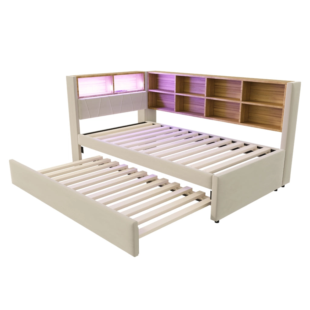 Letto a Divanetto 90x200 cm e 90x190 cm; Letto 2 Posti - LED; USB e Contenitore