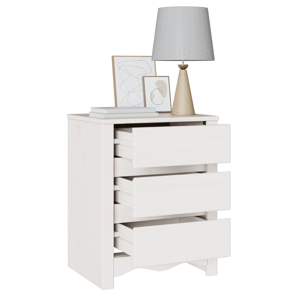 Comodino  "DRAMMEN" Bianco 45x35x56 cm in Legno solidale di Pino