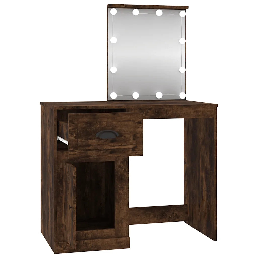 Toeletta | Tavolo da Trucco con LED Rovere Fumo 90x50x132,5cm Legno Multistrato