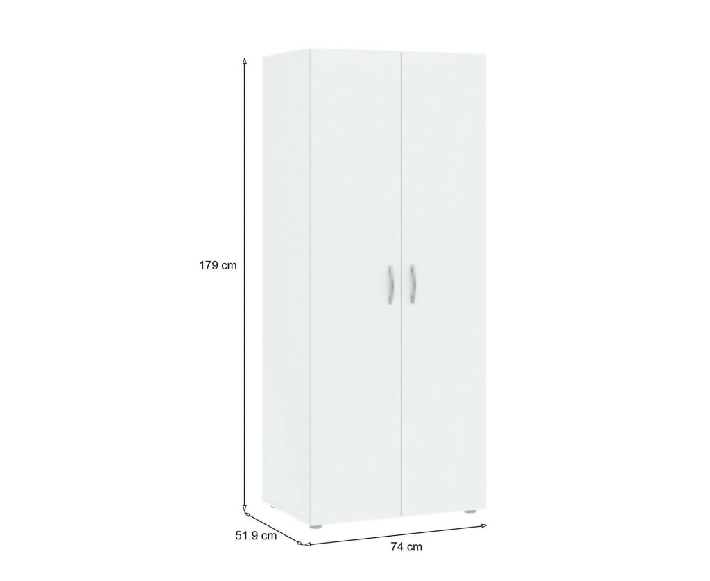 Guardaroba 2 ante Malvito, Mobile camera da letto, Cabina armadio portabiti, Armadio appendiabiti, 74x52 h179 cm, Bianco