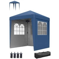 Gazebo da Giardino Pop-up Pieghevole Regolabile in Altezza Protezione UV 30+, 3 Pareti Laterali, Blu