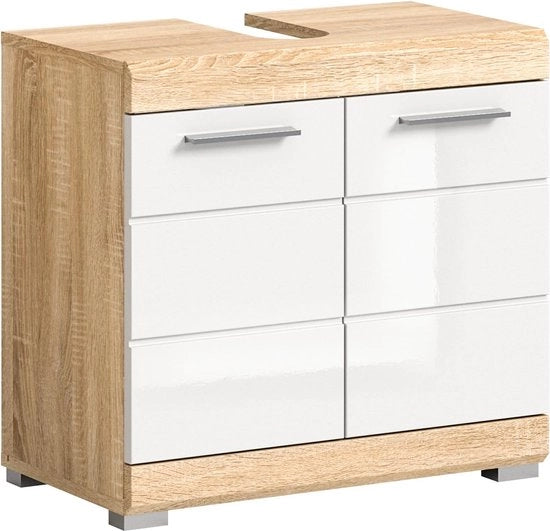 Cassa d'acqua - Arredo bagno - Sonoma Quercia - Bianco Lucido - Spaziale - Sostenibile - Ca. 60x56x34 cm
