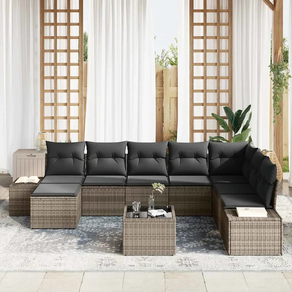 Set Divano da Giardino con cuscino 8 pcs Grigio polyrattan 3355858