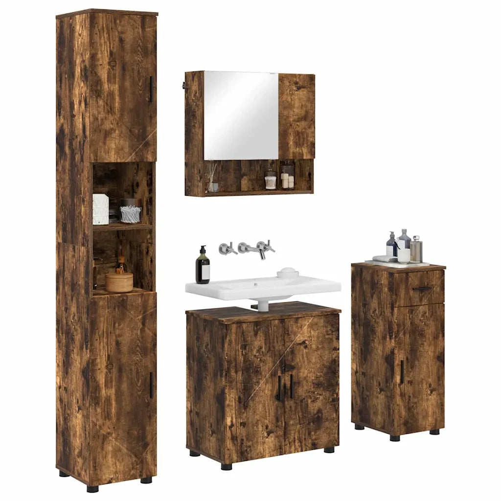 Set di mobili per il bagno con cassetto 4 pcs Rovere fumé 3392978