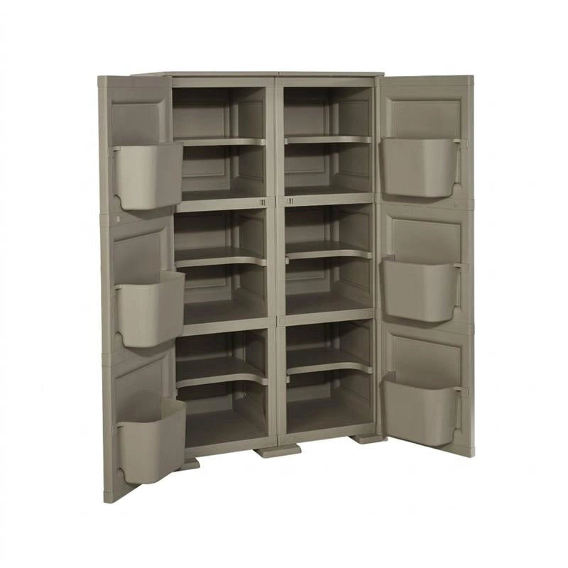 MOBILE MULTIUSO 2 ANTE TAUPE 79X43X125 CM CON 3 MODULI E 6 TASCHE LATERALI – ARMADIO ORGANIZZATORE VERTICALE PER LAVANDERIA E RIPOSTIGLIO